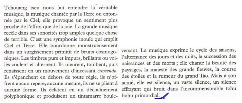 Texte de Jean Levi, dans « Propos intempestifs sur le TChouang-Tseu », p. 62, Ed. Allia